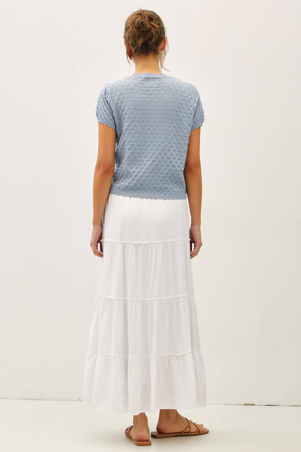 POINTELLE STITCH SHORT SLEEVE CARDIGAN