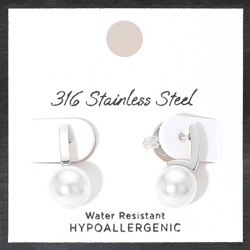 Stainless Steel Pearl Drop Earrings