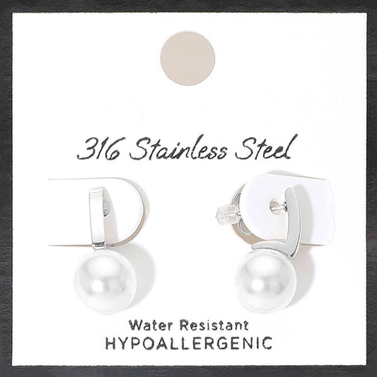 Stainless Steel Pearl Drop Earrings