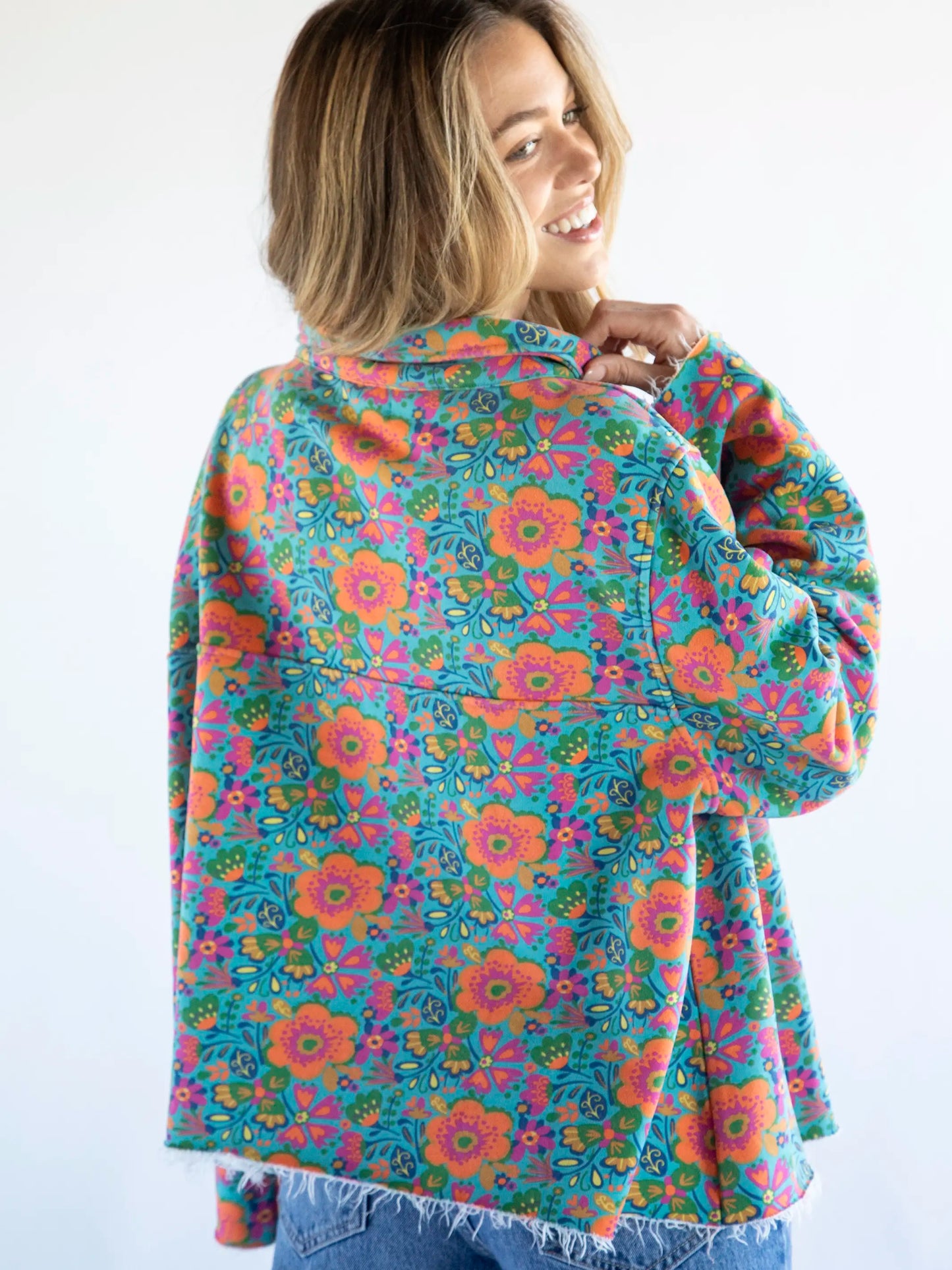 Natural Life Easy Does It Sweatshirt - Doodle Floral Turquoise