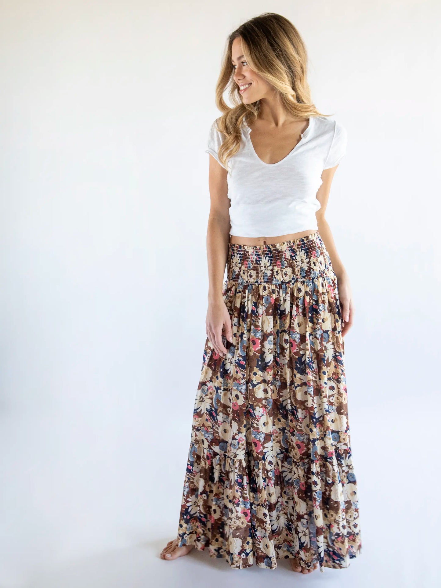 Natural Life Flora Cotton Convertible Maxi Skirt - Brown Navy Floral