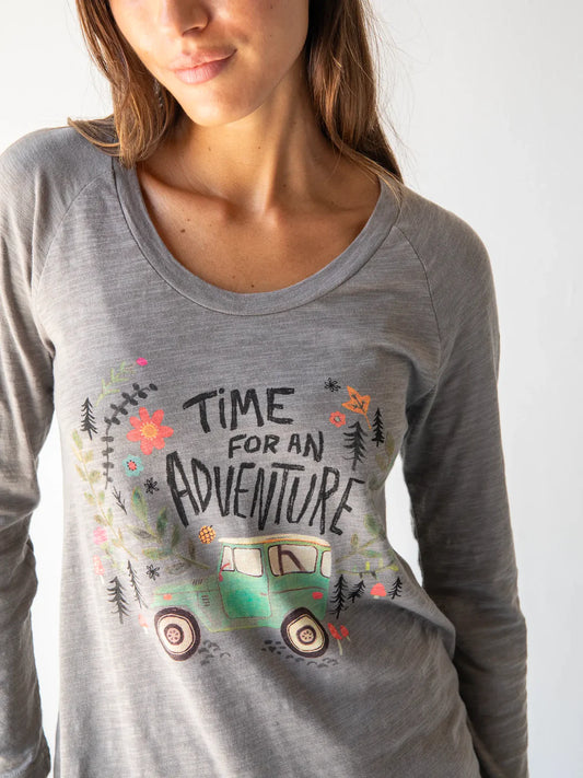 Natural Life Long Sleeve Boho Cotton Tee Shirt-Time For An Adventure