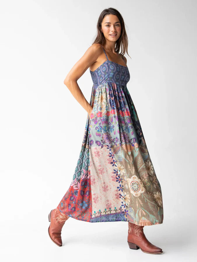 Natural Life Bailey Maxi Dress-Blue Patchwork