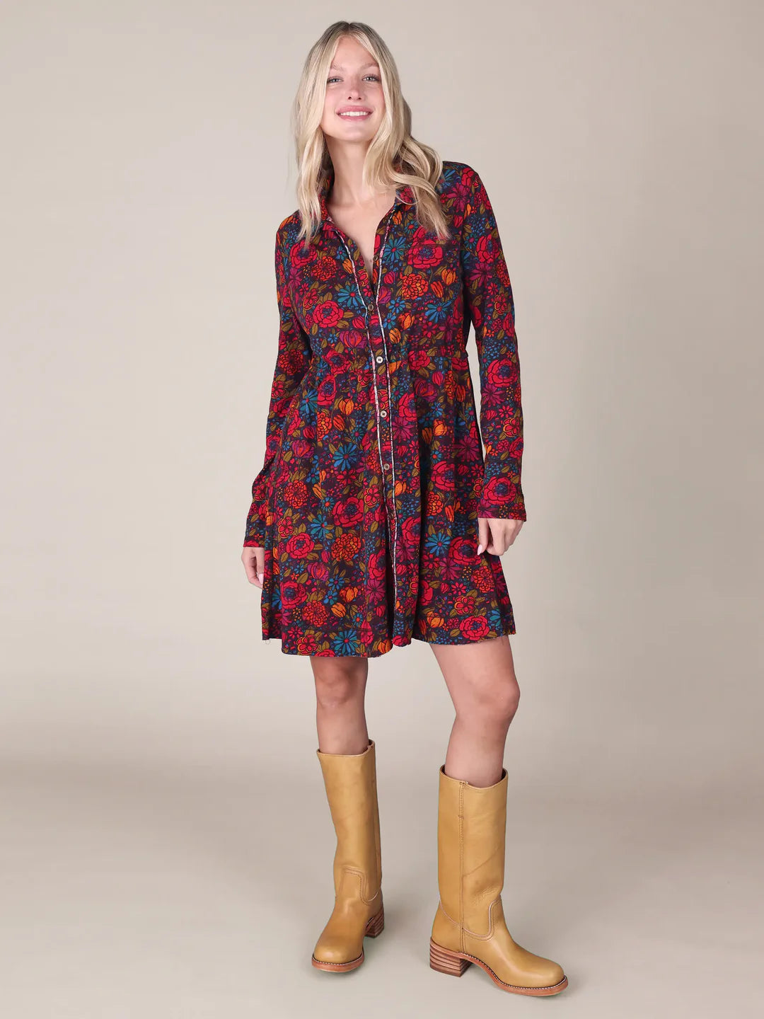 Natural Life Christa Knit Cotton Mini Dress-Drawn Garden Charcoal