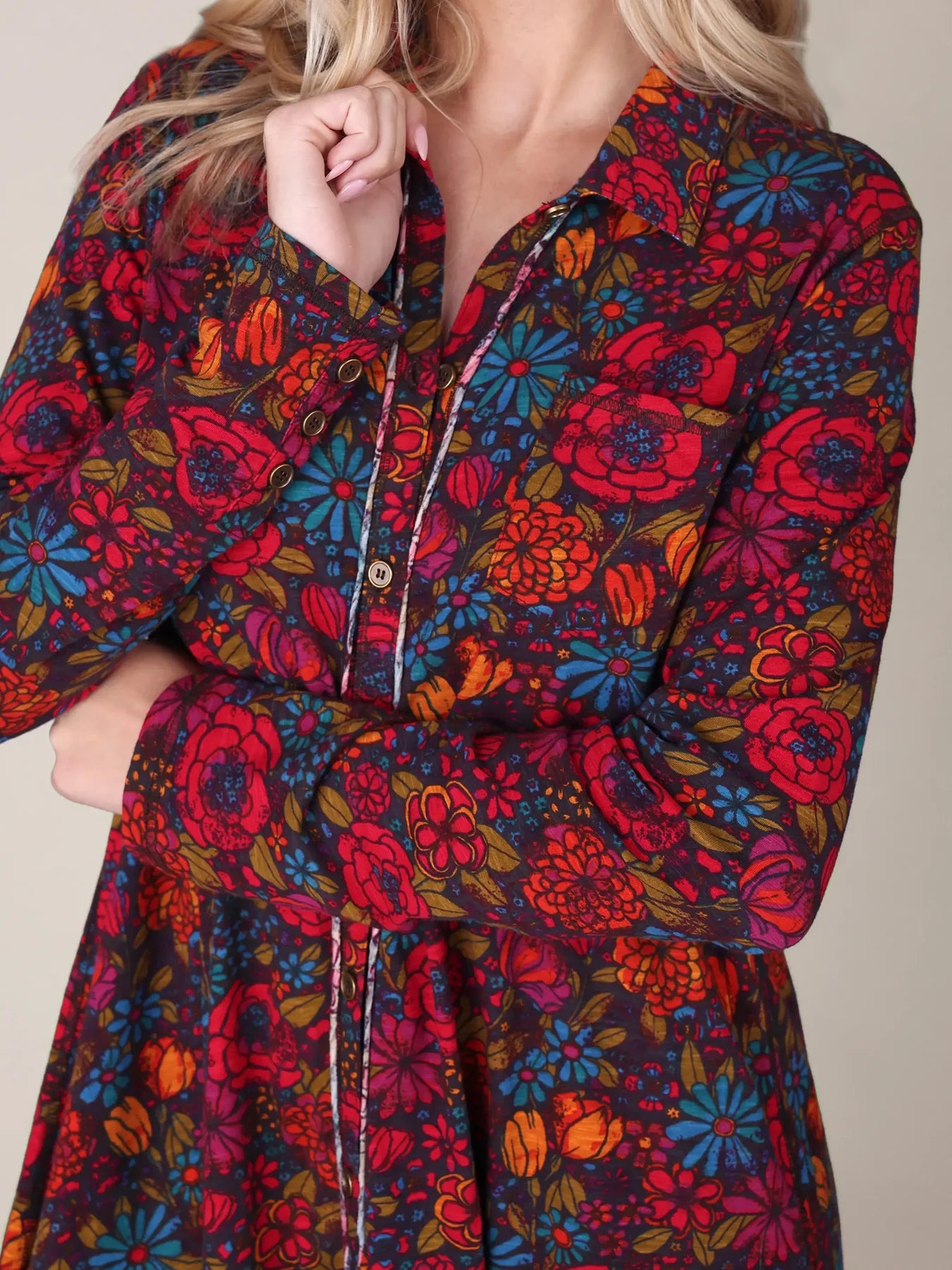 Natural Life Christa Knit Cotton Mini Dress-Drawn Garden Charcoal