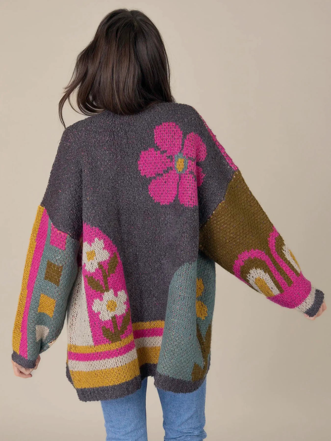 Natural Life Dreamer Reversible Cardigan Sweater-Daisies