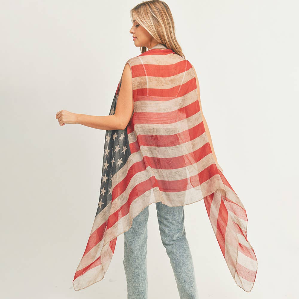 Vintage American Flag Vest Poncho