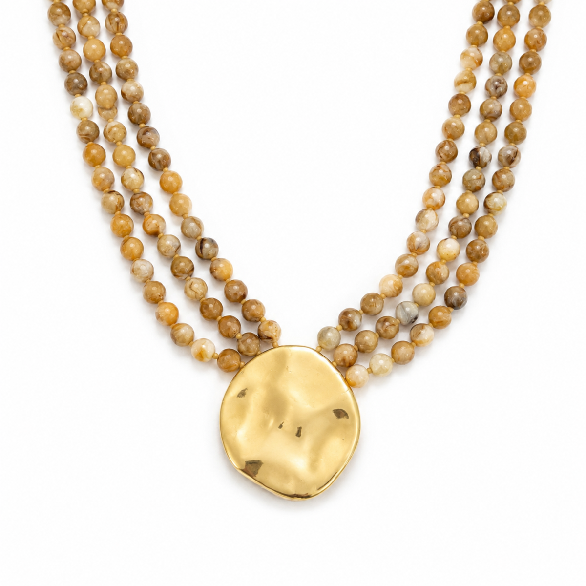Gorgeously Draping Statement Beaded Necklace - 3 Row Marbled Beads