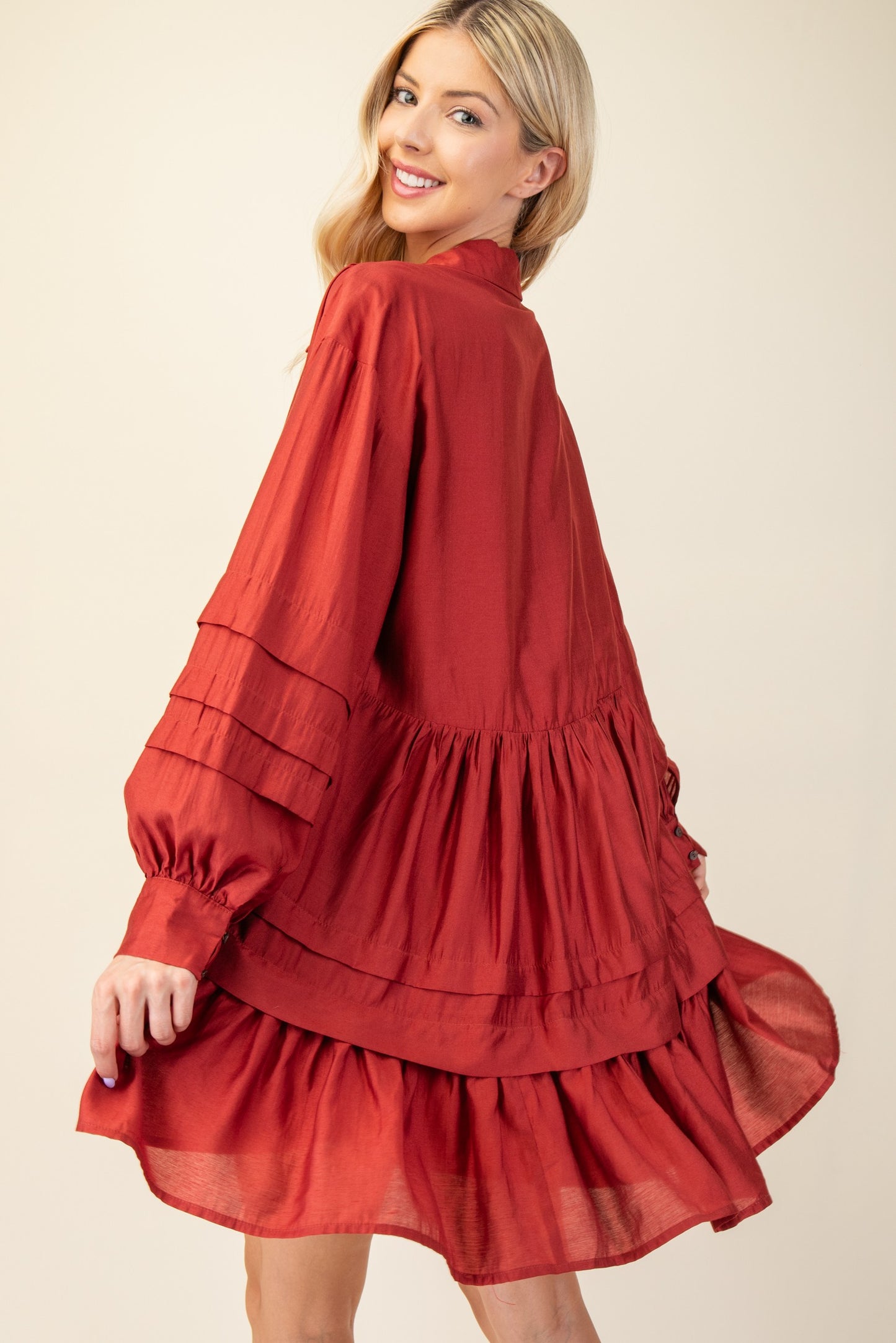 Pleated Long Sleeve Dress