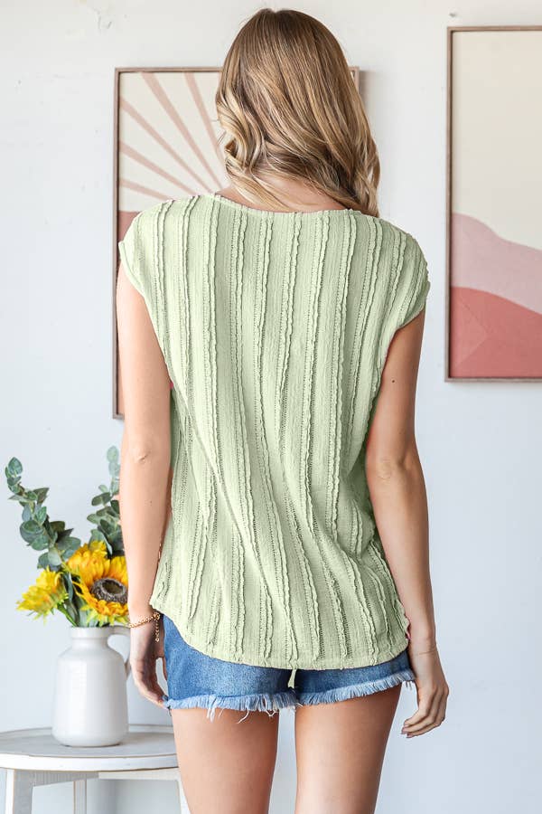 [PLUS SIZE] Stripe Textured Cap Sleeves Blouse T5948XL