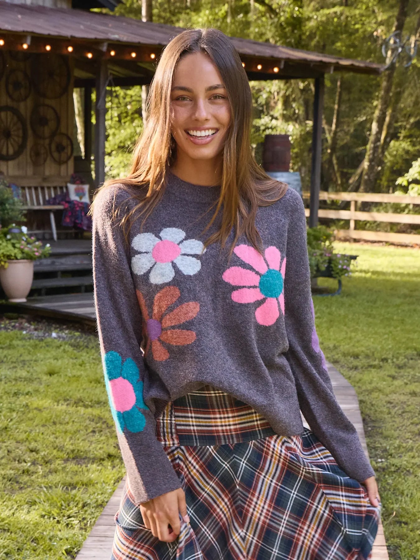 Natural Life Everyone's Favorite Sweater-Washed Black Daisy