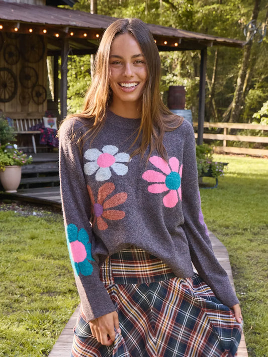 Natural Life Everyone's Favorite Sweater-Washed Black Daisy