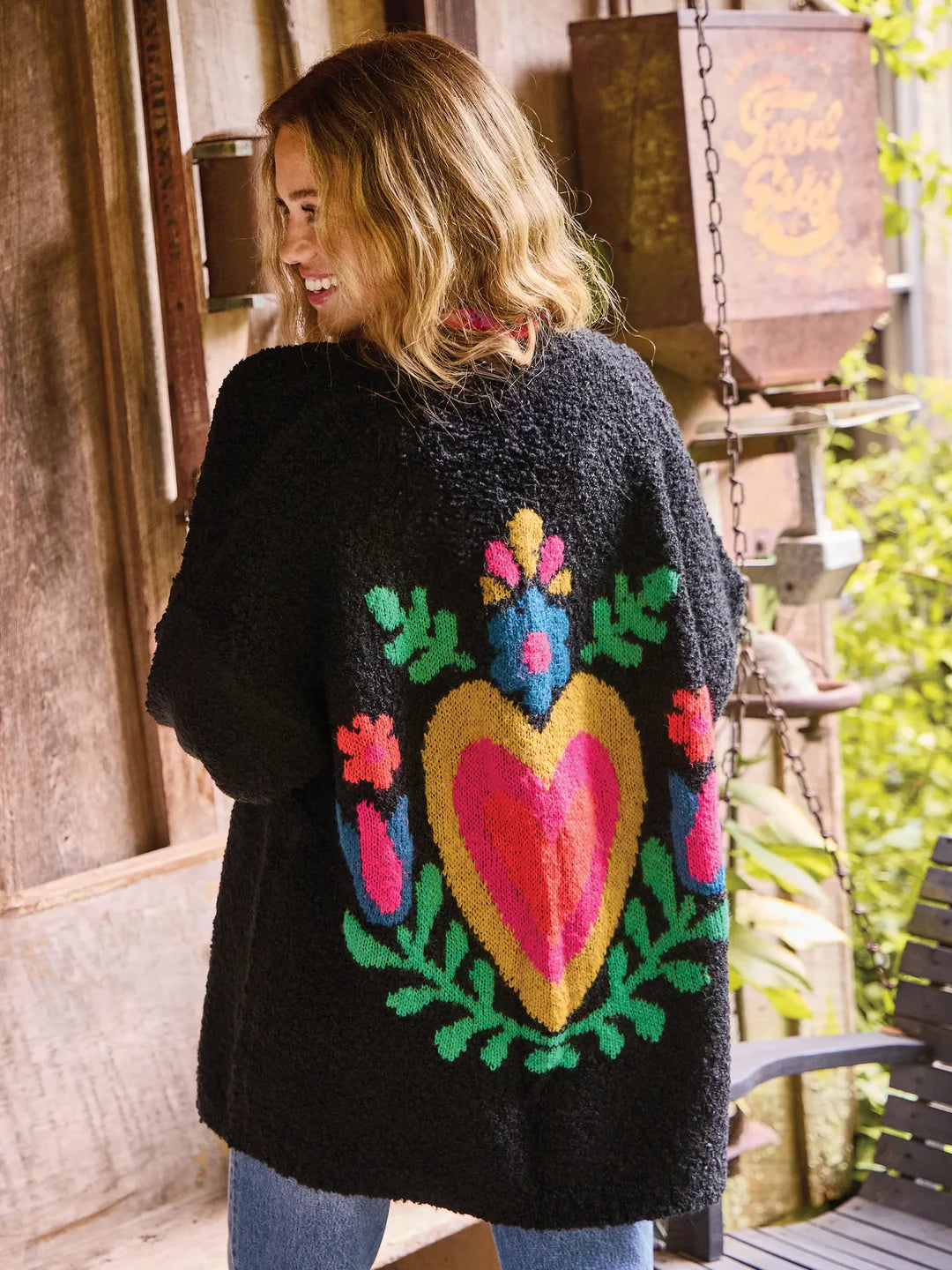 Natural Life Calla Jacquard Cardigan Sweater-Black Heart