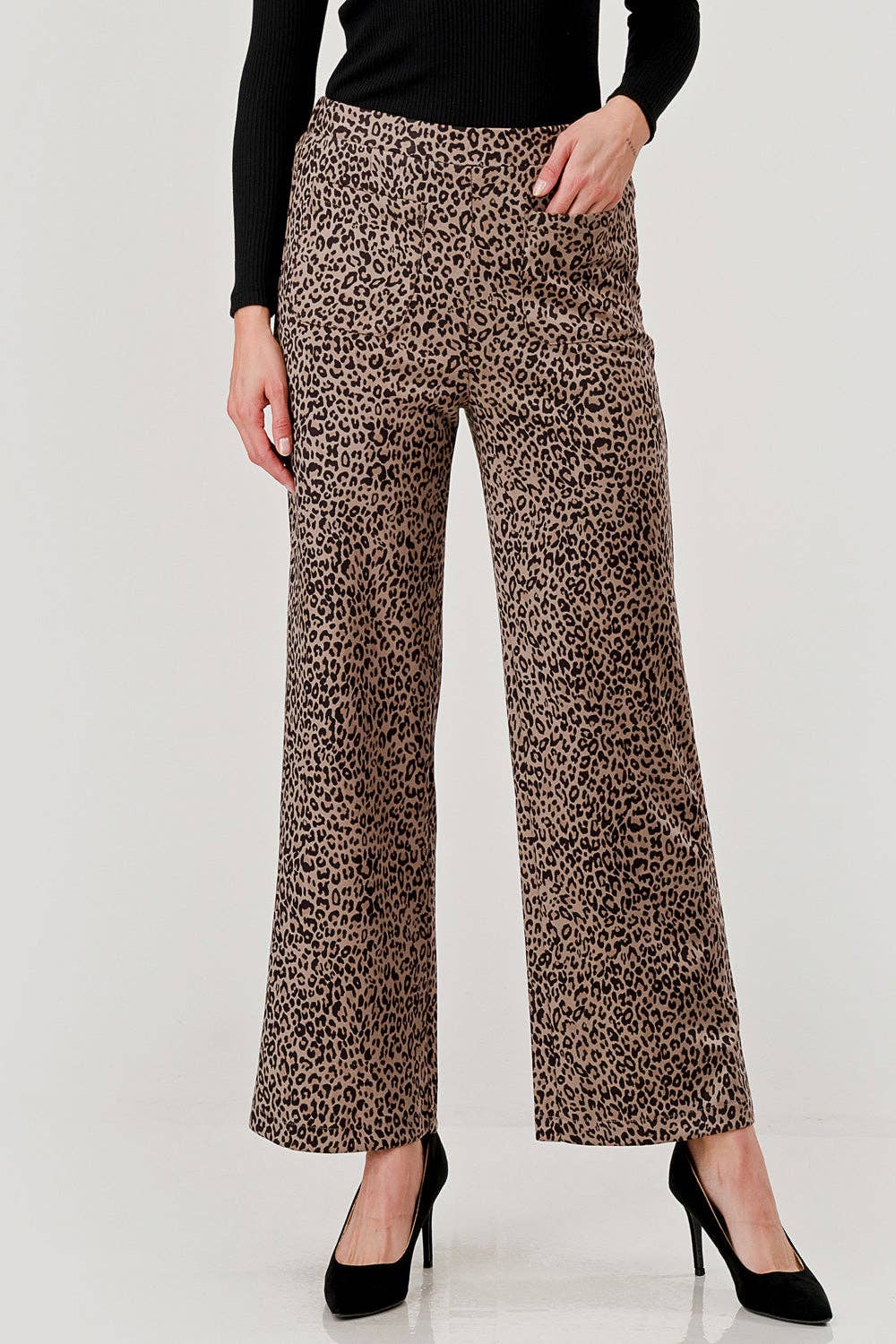 Mbp1004 Suede Feel Pull on Front Pocket Stretch Pant Leopard