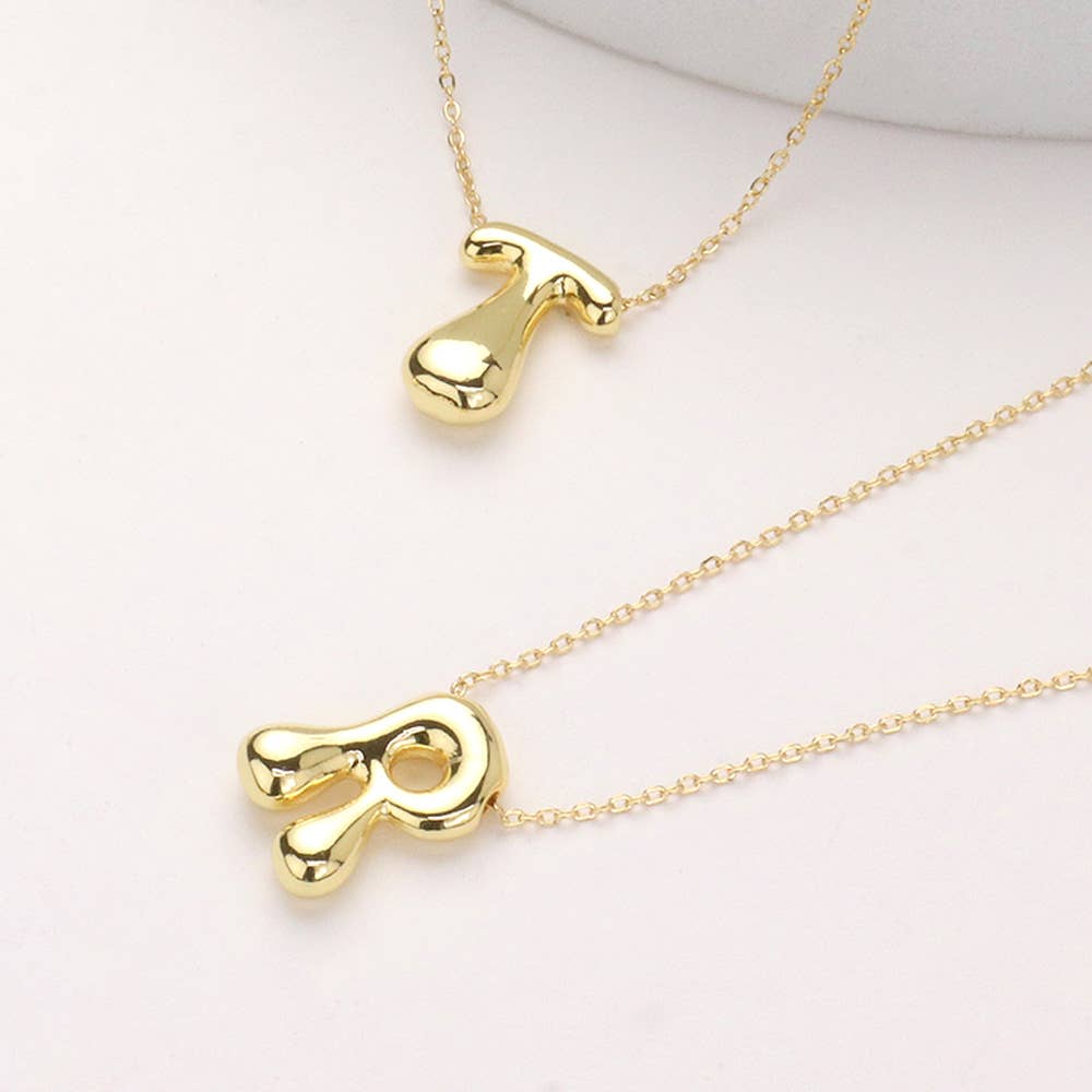 14K Gold Dipped Bubble Initial Pendant Necklace