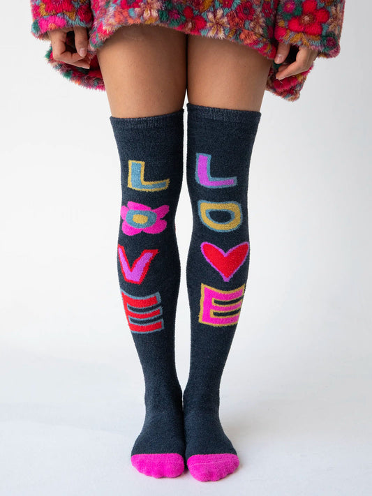 Natural Life Over-the-Knee Cozy Socks-Navy Love