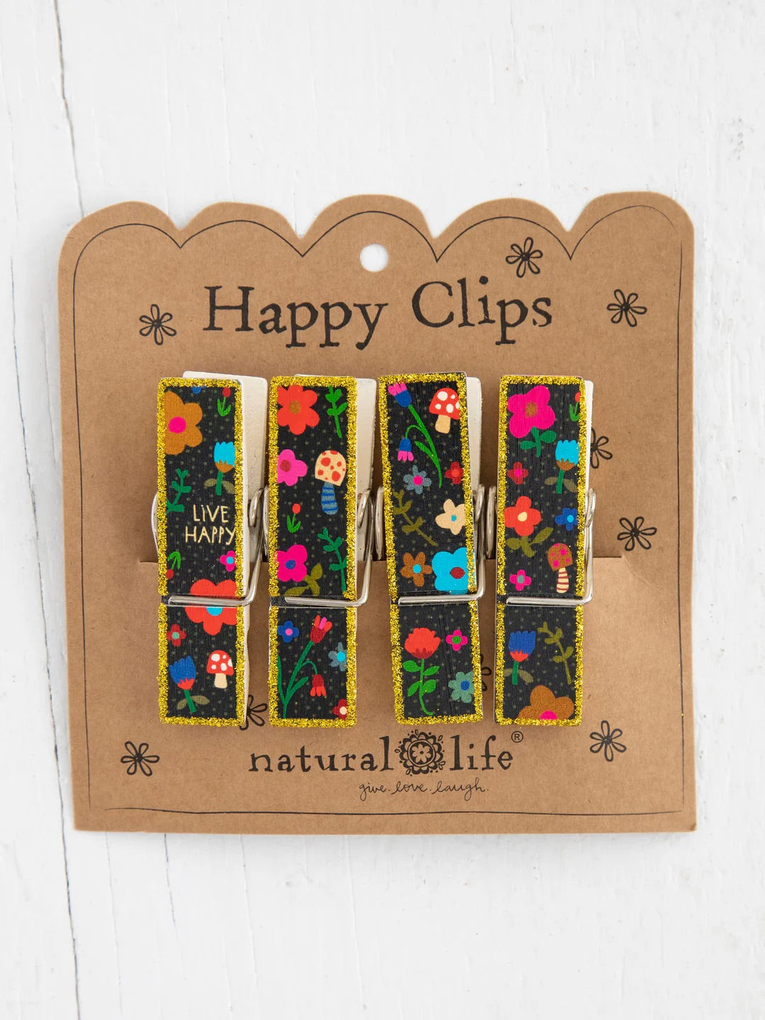 Natural Life Happy Clips-Live Happy Floral, Set of 4