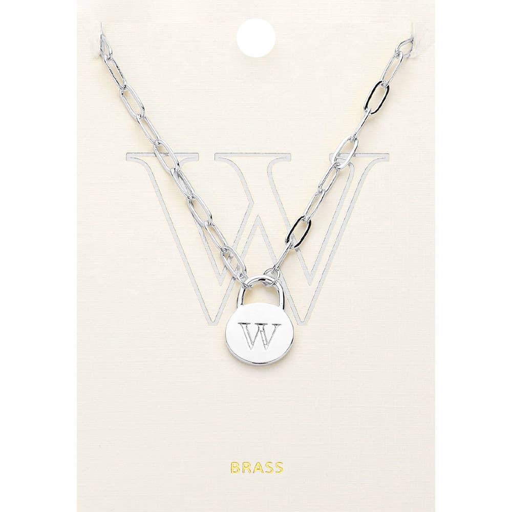 Brass Metal Initial Monogram Lock Pendant Necklace
