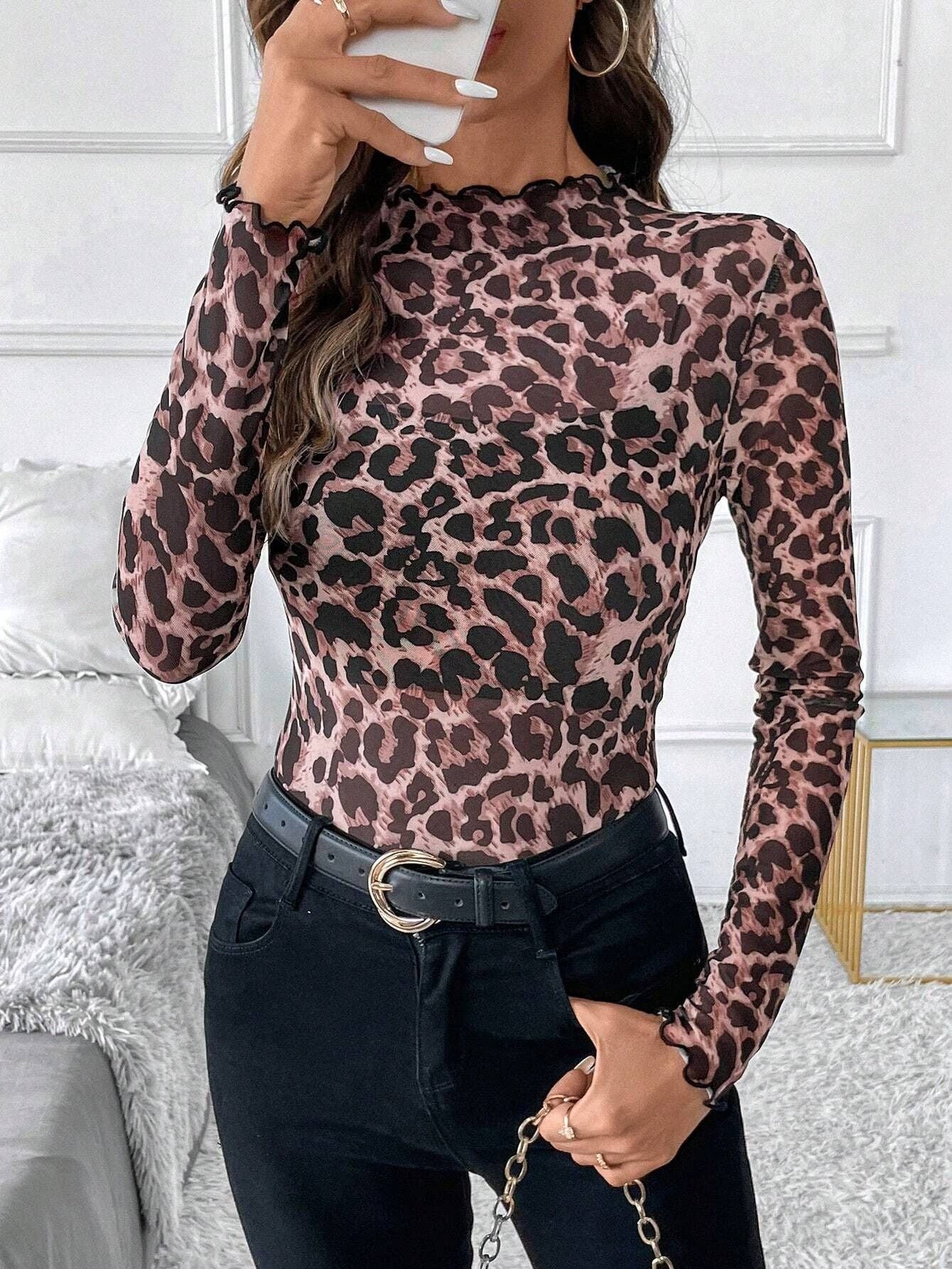 Sexy Leopard Print Mesh Slim Top
