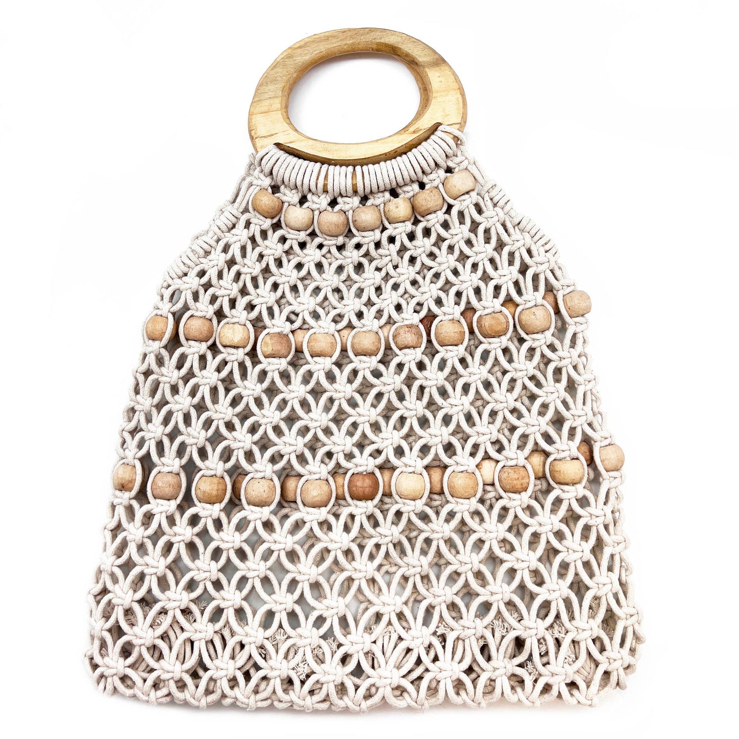 Coco Bag - Cotton macrame open weave bag with wood beads