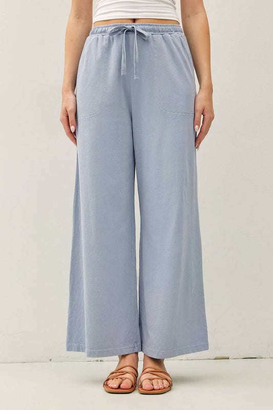 GARMENT-DYED COTTON100 WIDE LEG JERSEY PANTS