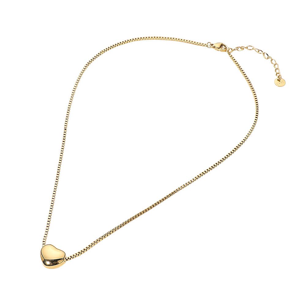 Stainless Steel Heart Pendant Box Chain Necklace