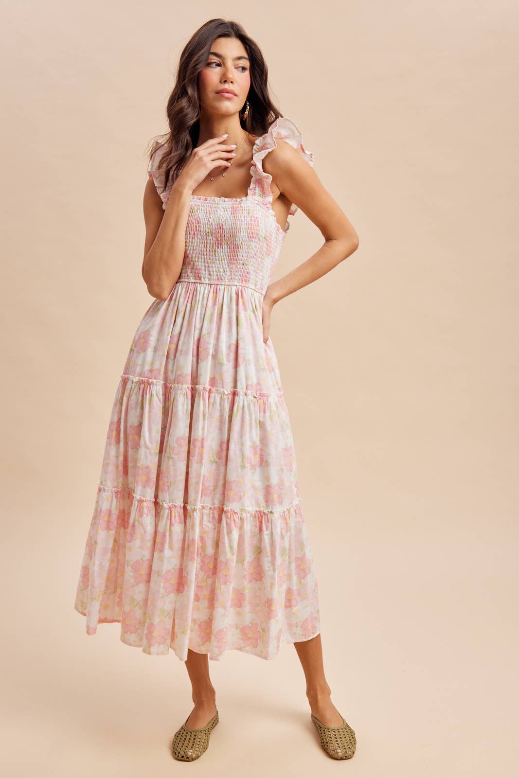 SMOCKED COTTON MAXI DRESS
