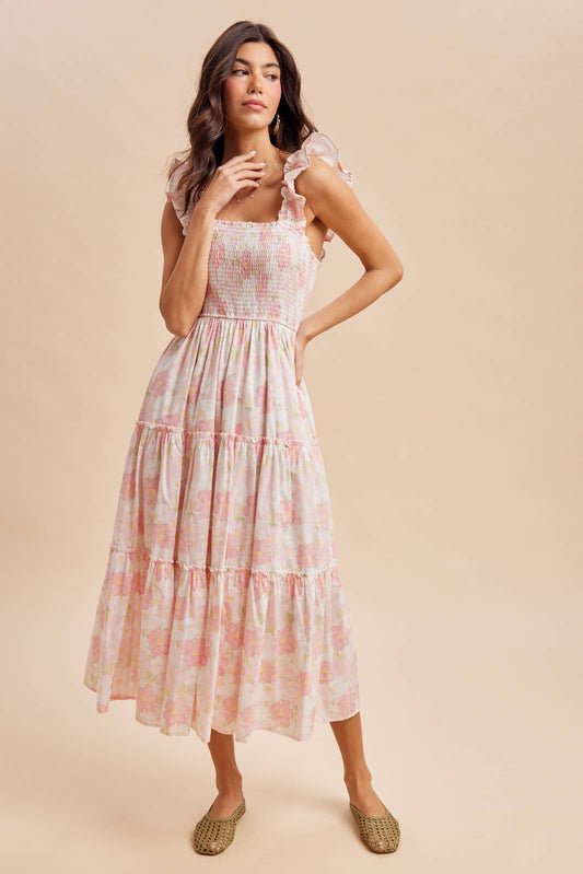 SMOCKED COTTON MAXI DRESS