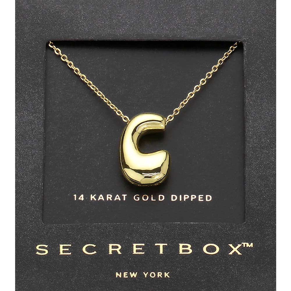 14K Gold Dipped Bubble Initial Pendant Necklace