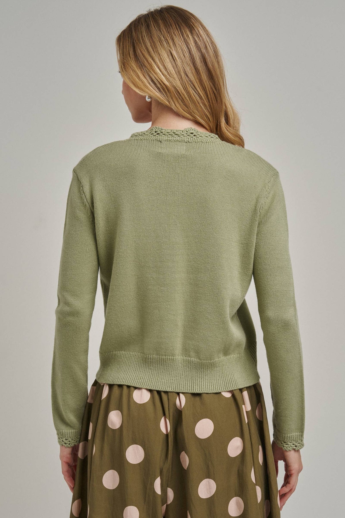 LACE TRIMMED BUTTON FRONT CARDIGAN
