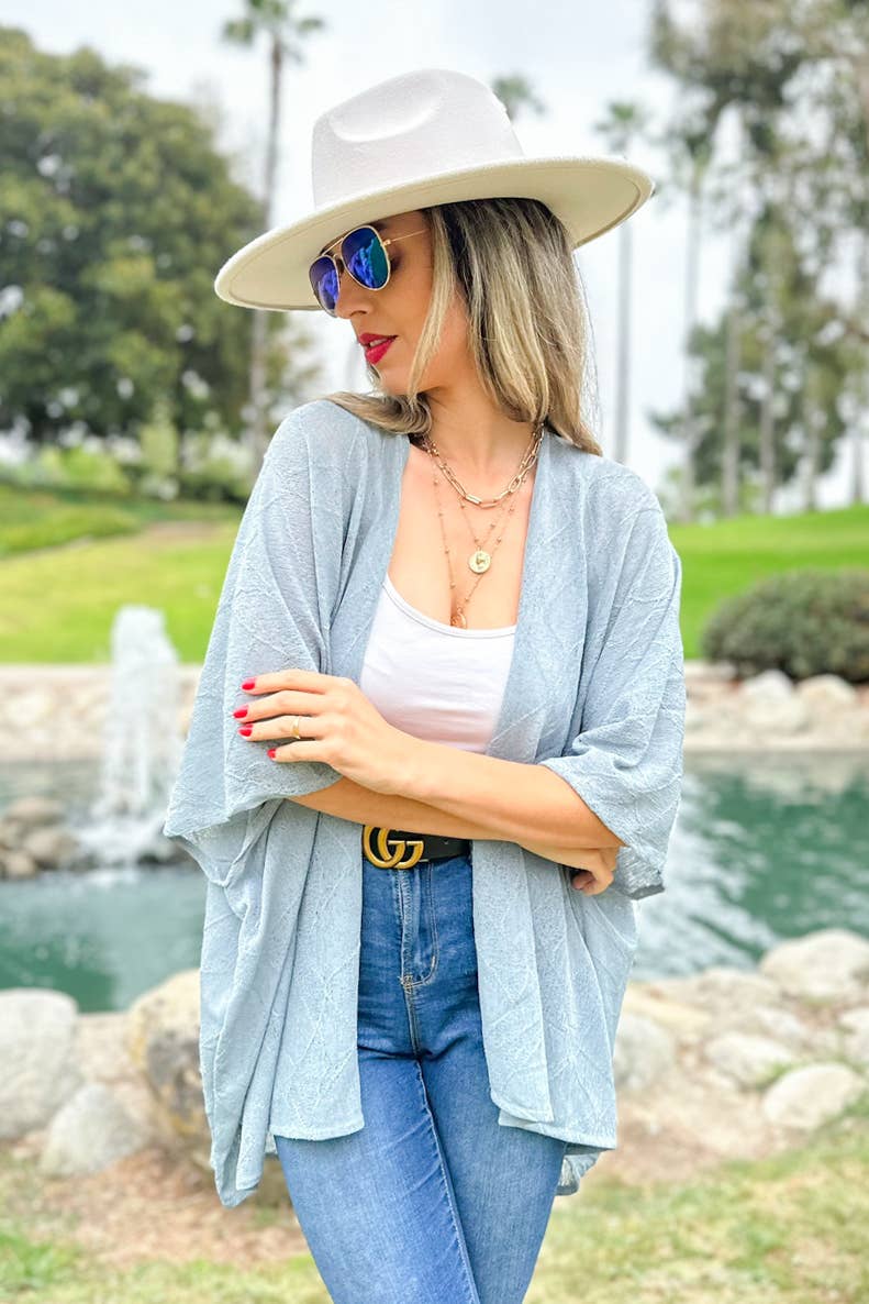 Grey Textured Sheer Jersey Knit Loose-Fit High Low Kimono