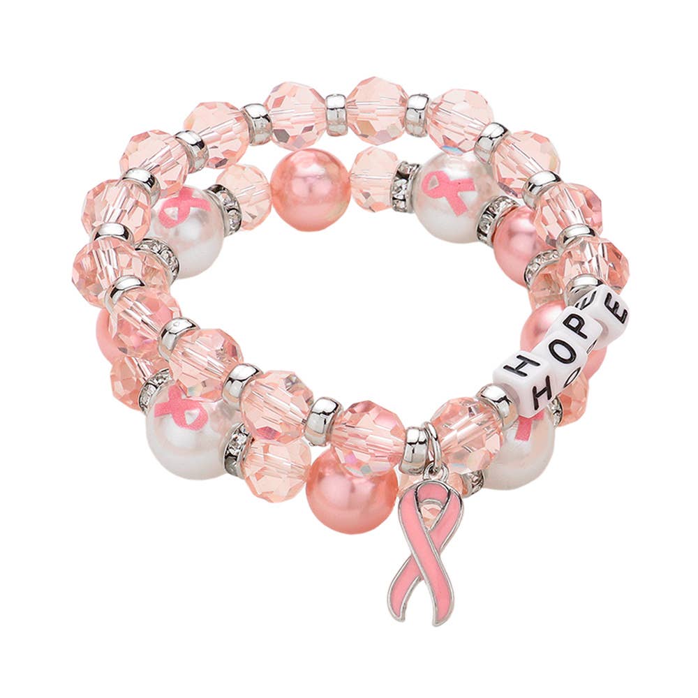 HOPE Message Pointed Pink Ribbon Charm Bracelets-2 PCS