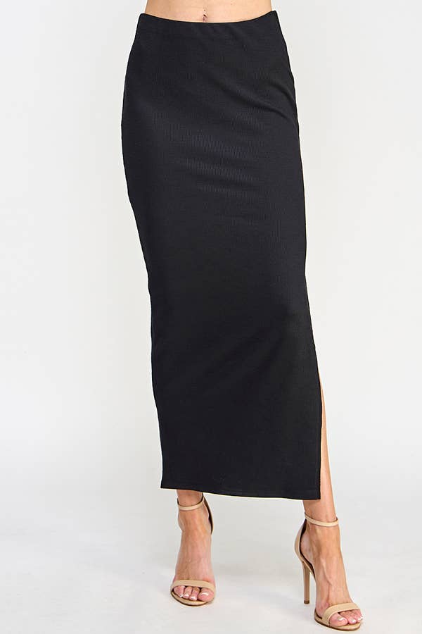 TEXTURED JACQUARD RIB MAXI SKIRT WITH SIDE SLIT