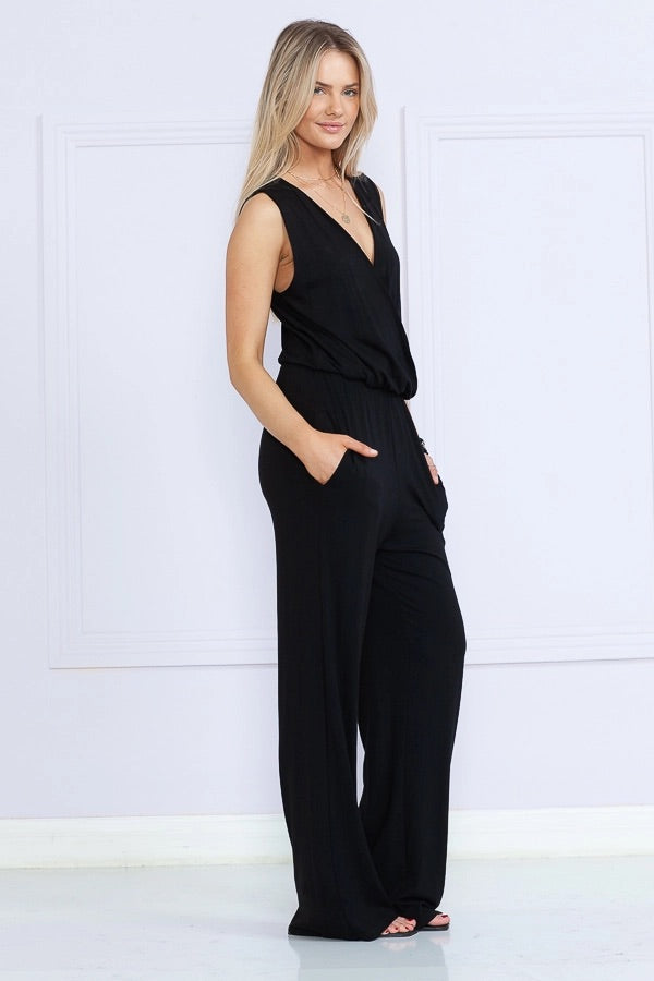 CHEST OVERLAP SLEEVELESS JUMPSUIT