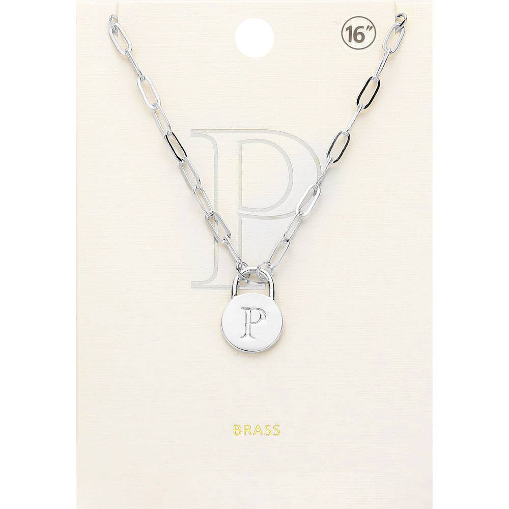 Brass Metal Initial Monogram Lock Pendant Necklace