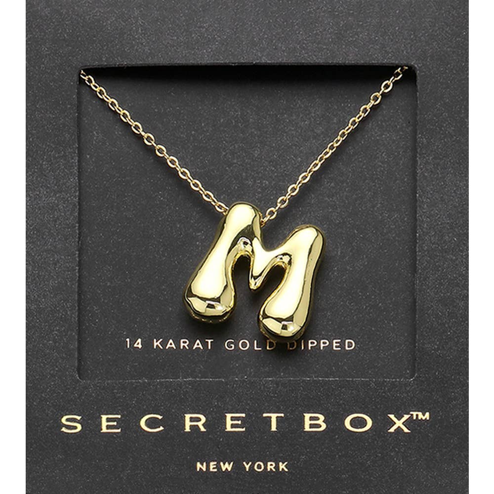 14K Gold Dipped Bubble Initial Pendant Necklace