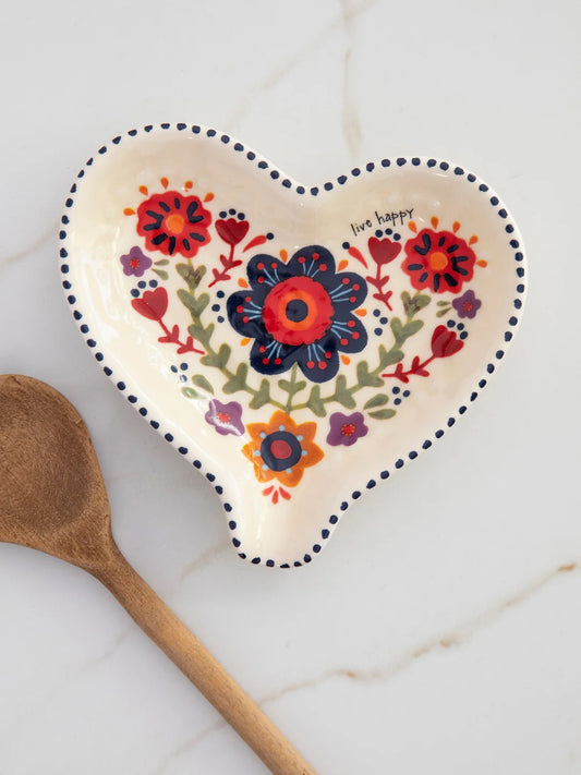 Natural Life Ceramic Spoon Rest-Live Happy Heart