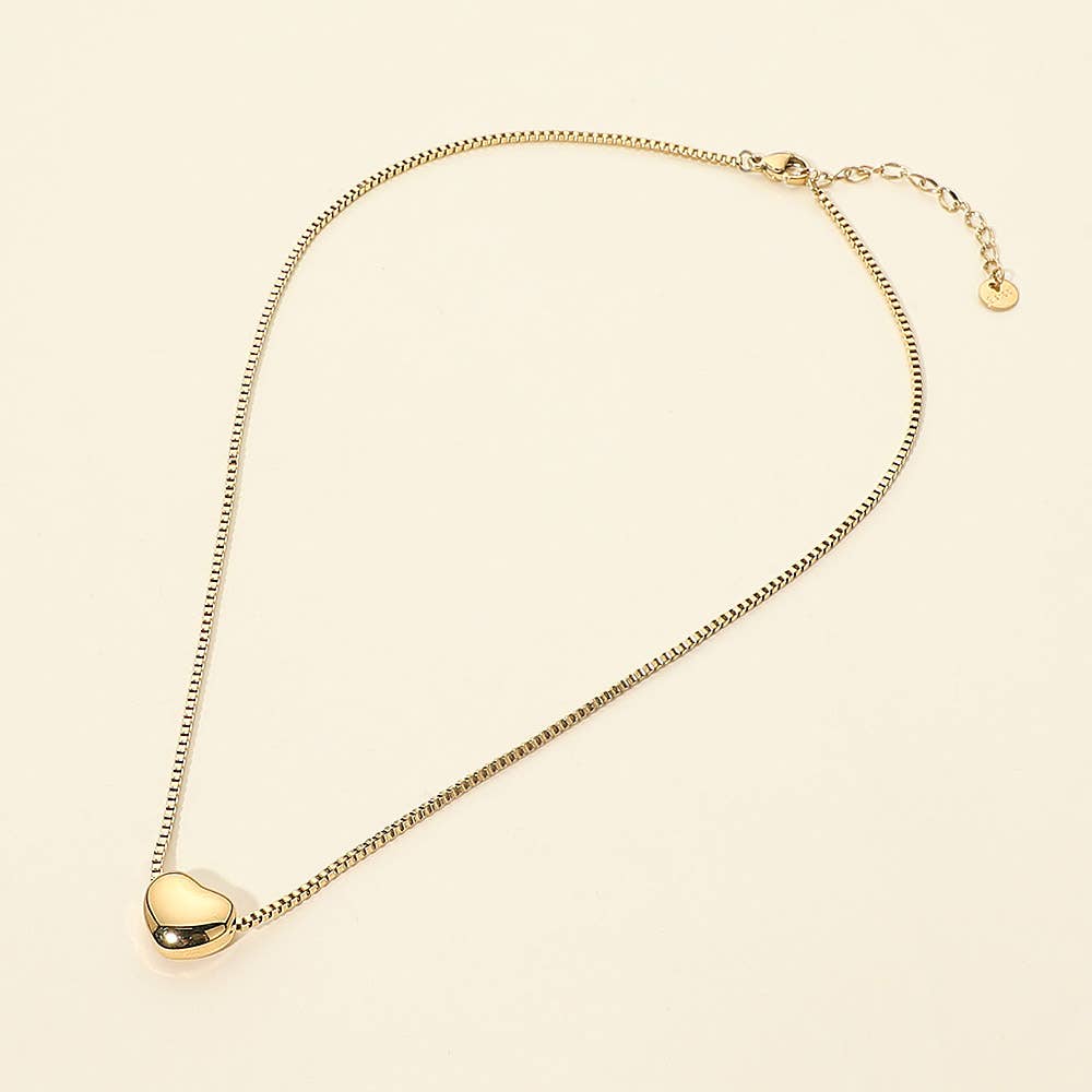 Stainless Steel Heart Pendant Box Chain Necklace