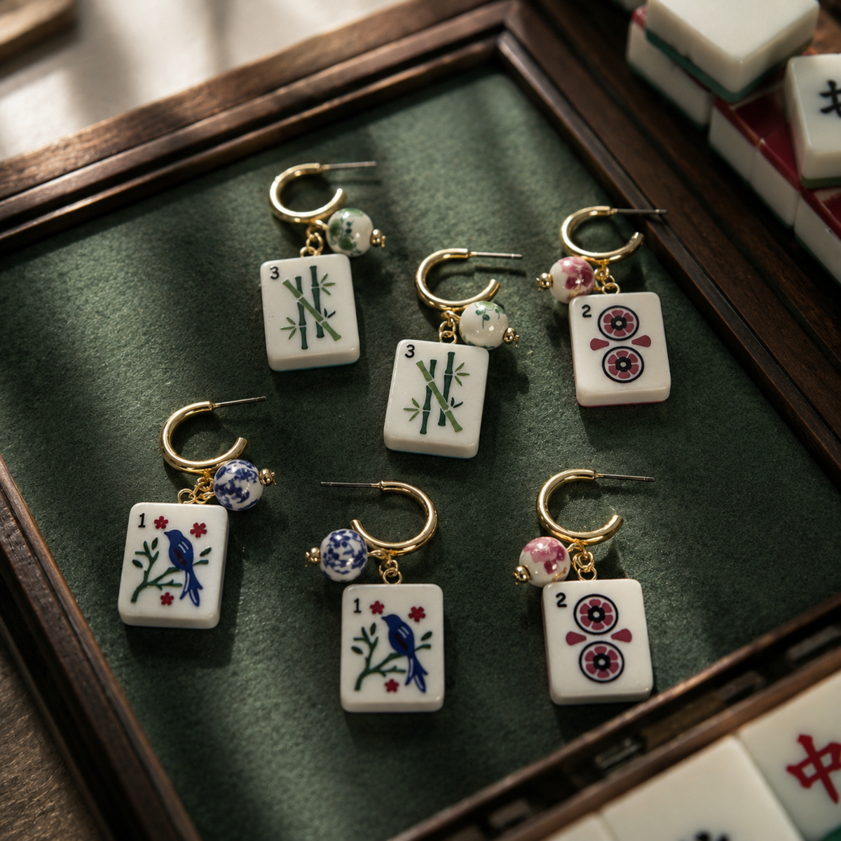 Ellison + Young Mahjong Tile Charm Hoop Earrings