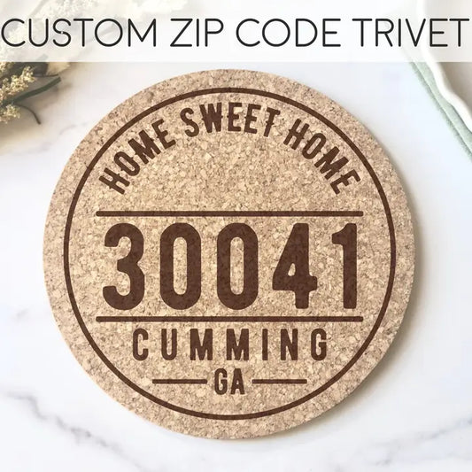 Custom 62002 Zip Code and City Cork Trivet Hot Pad - Circle