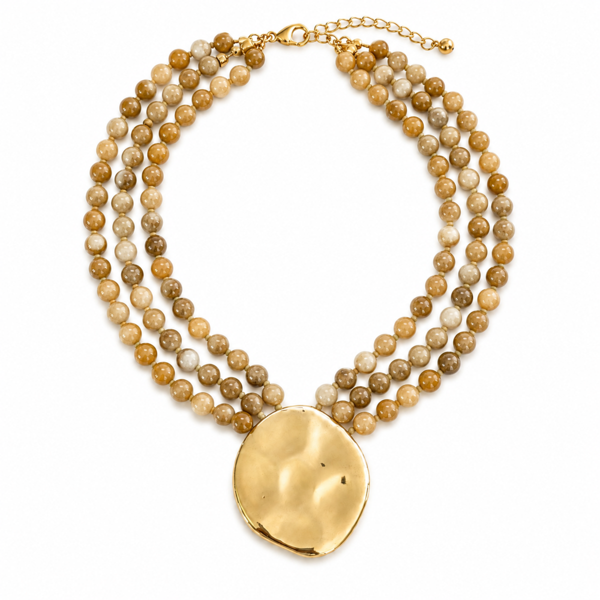 Gorgeously Draping Statement Beaded Necklace - 3 Row Marbled Beads