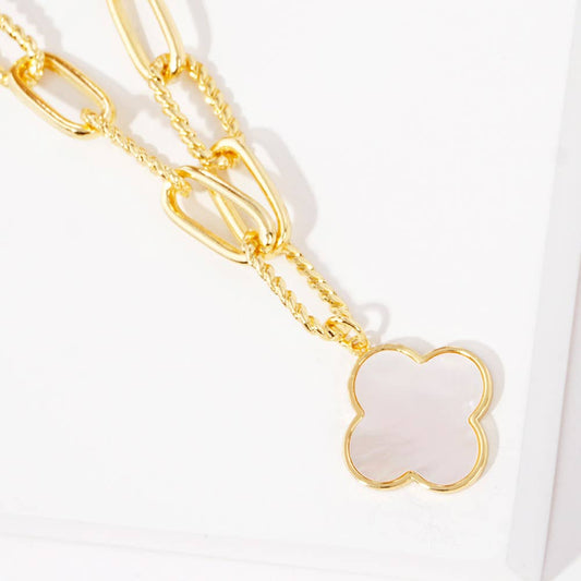 Gold Dipped Mother of Pearl Quatrefoil Pendant Necklace