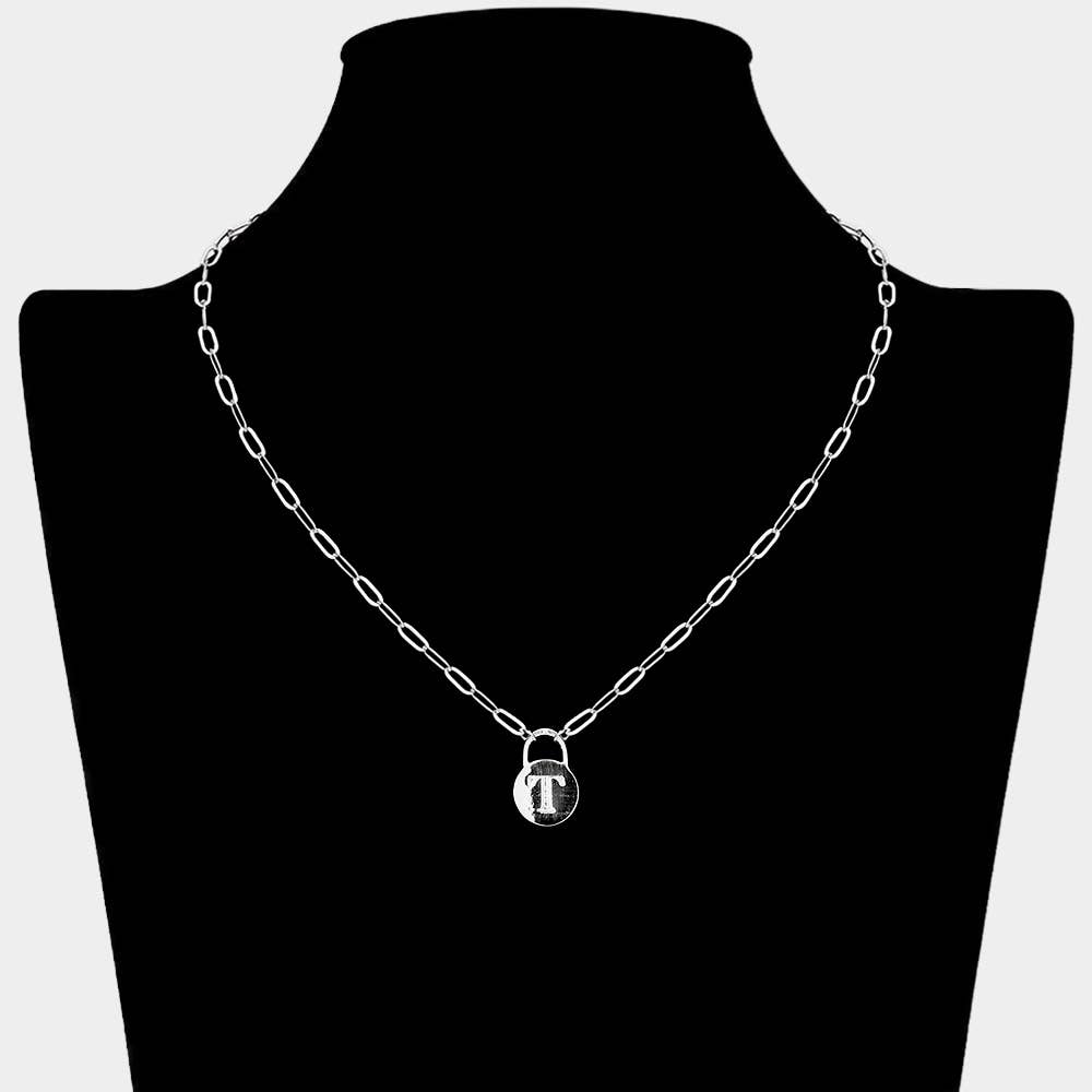 Brass Metal Initial Monogram Lock Pendant Necklace