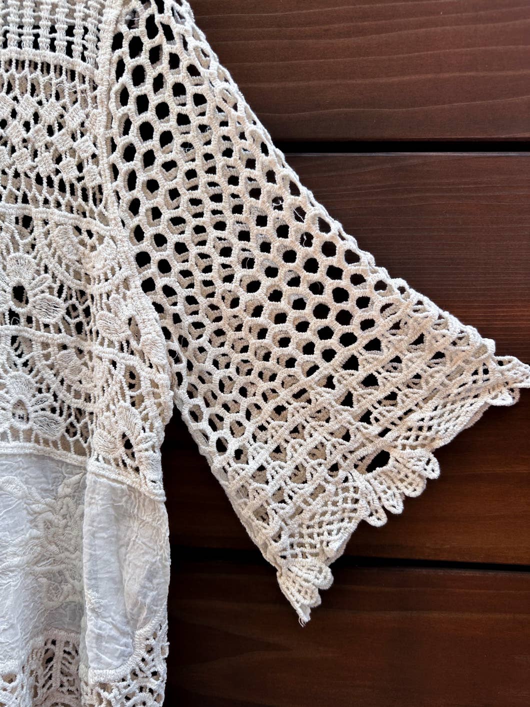 Boho Crochet Lace Up Top with 3/4 Sleeves and Tassel Detail