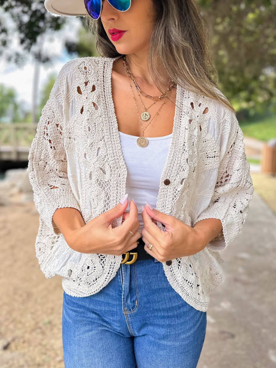 Ivory Crochet Lace Layering Cardigan