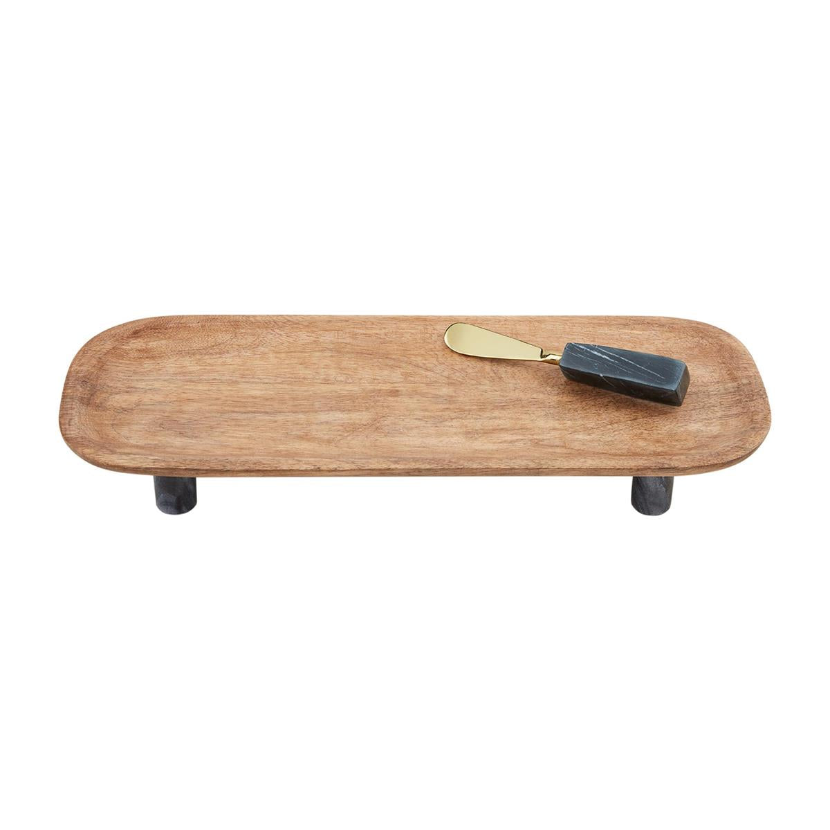 Mud Pie Footed Wood/Marble Board Set