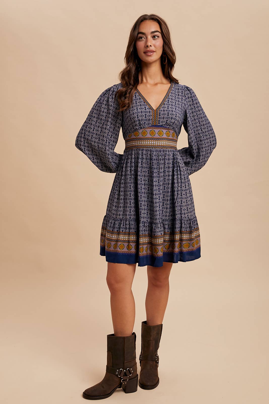 BORDER PRINT MINI DRESS