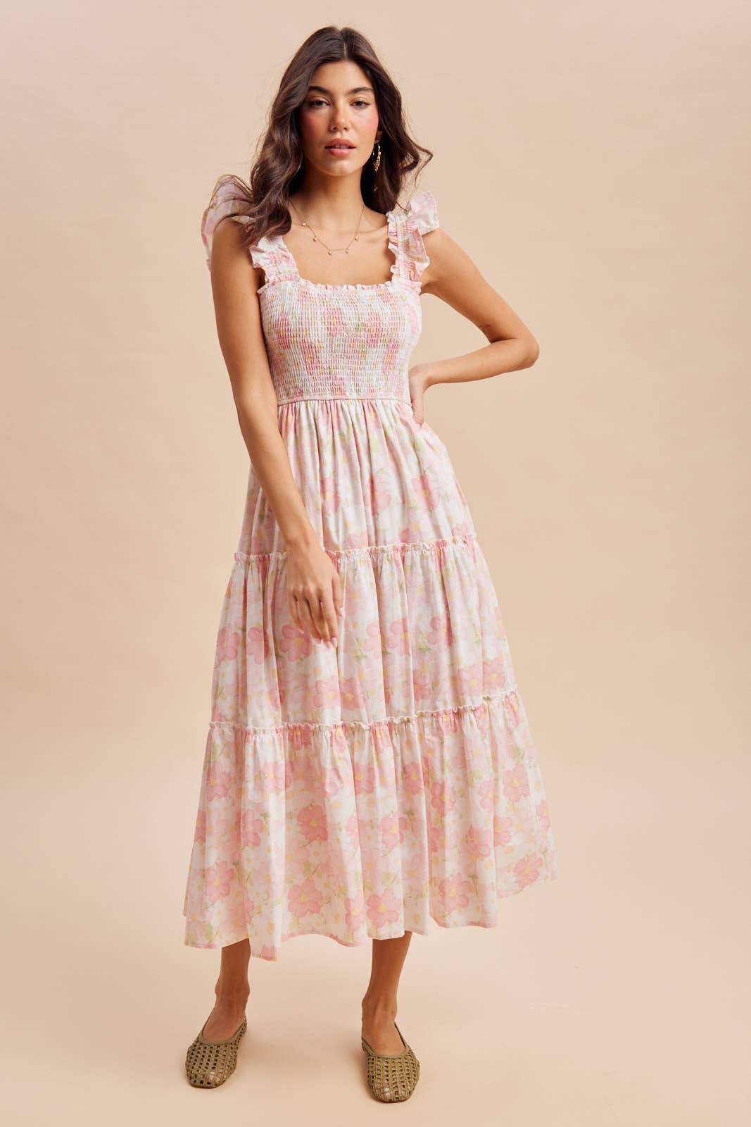 SMOCKED COTTON MAXI DRESS