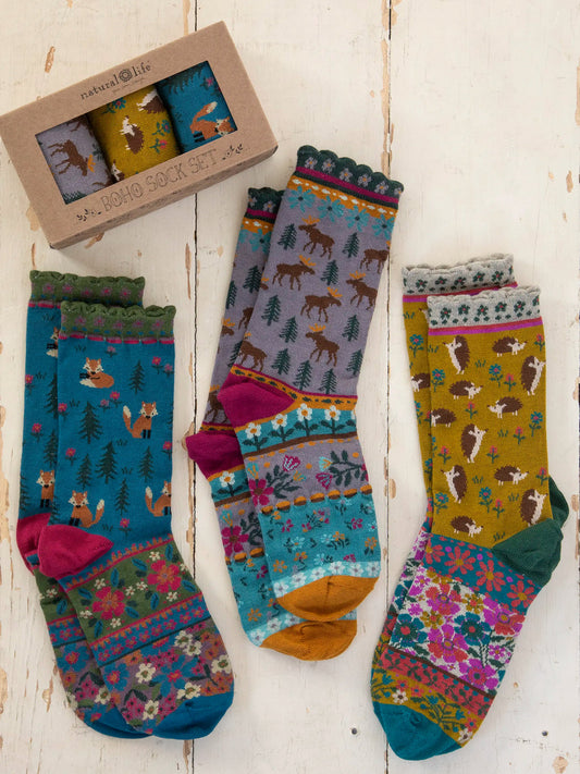 Natural Life Boxed Boho Sock Set-Critters, Set of 3