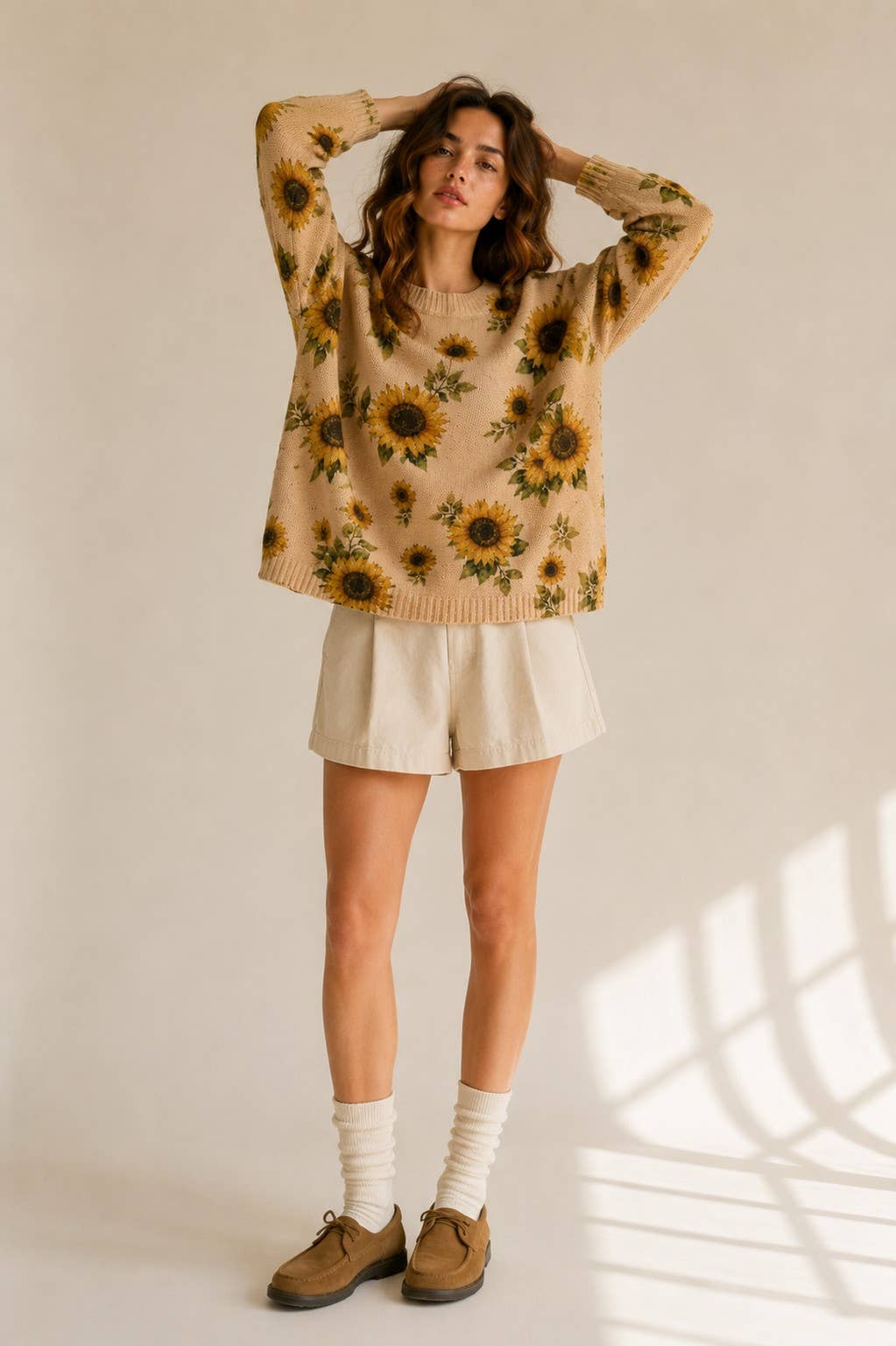 SUNFLOWER PRINT KNIT SWEATER